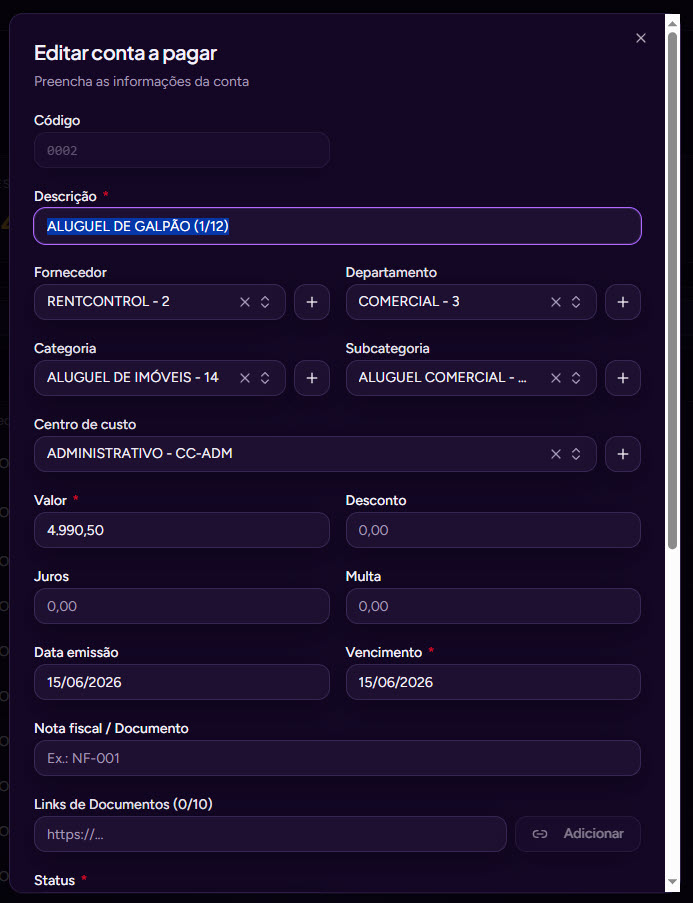 Editar conta a pagar