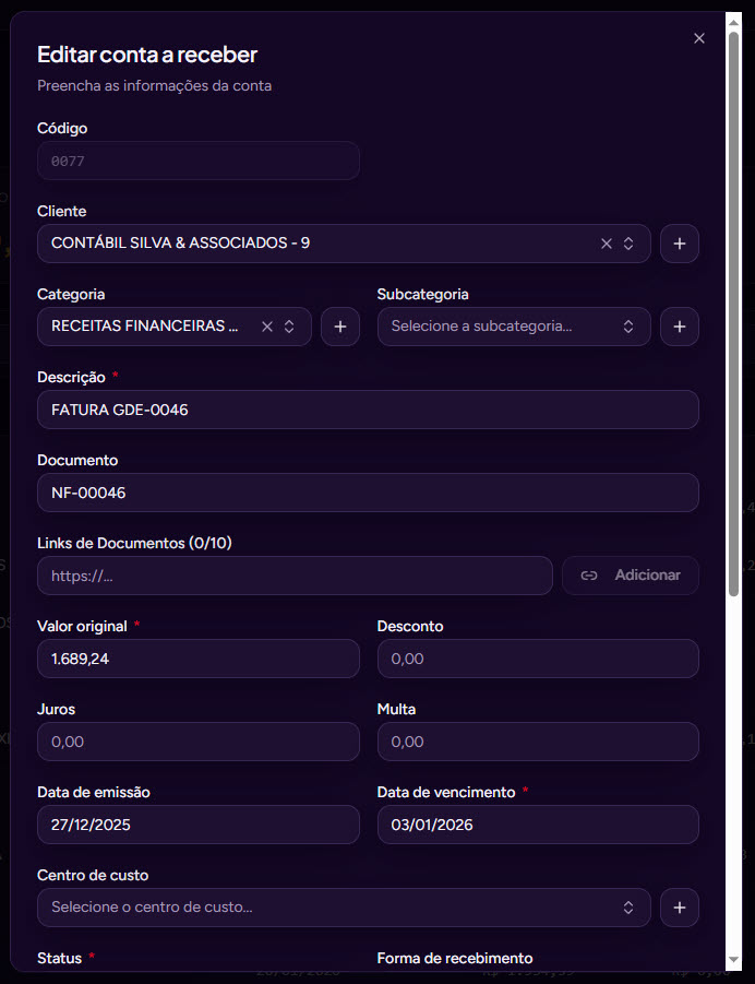 Editar conta a receber